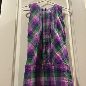 Oscar de la Renta sleeveless checkered dress pleat/ribbon detail drop waist 14Y